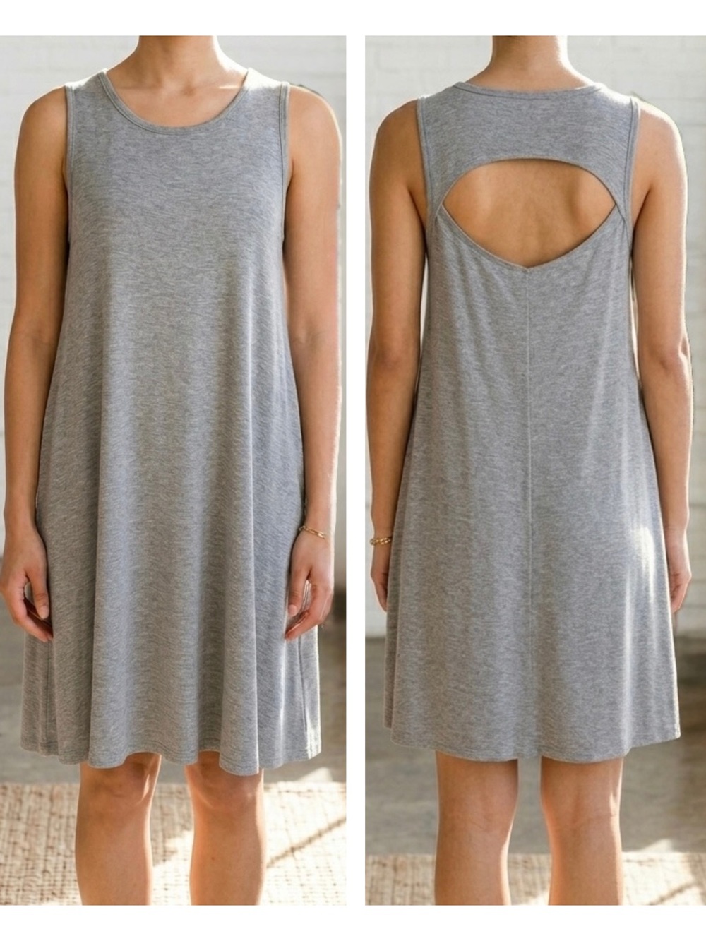 Aerie Gray Tank Dress Loungewear Sleeveless Cutout Back Casual Comfy Sz L XL EUC